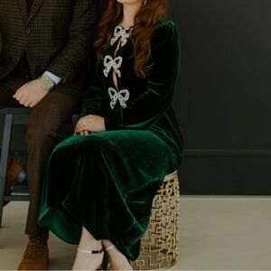 SALONI Racing Green Camille Bows Dress